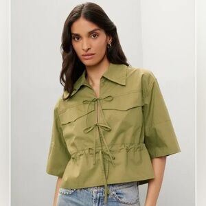 Sea New York Olive Green Tie-Front Top